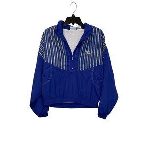 VTG Reebok Windbreaker Jacket Women’s Medium Blue Striped Half Zip 90s Pullover